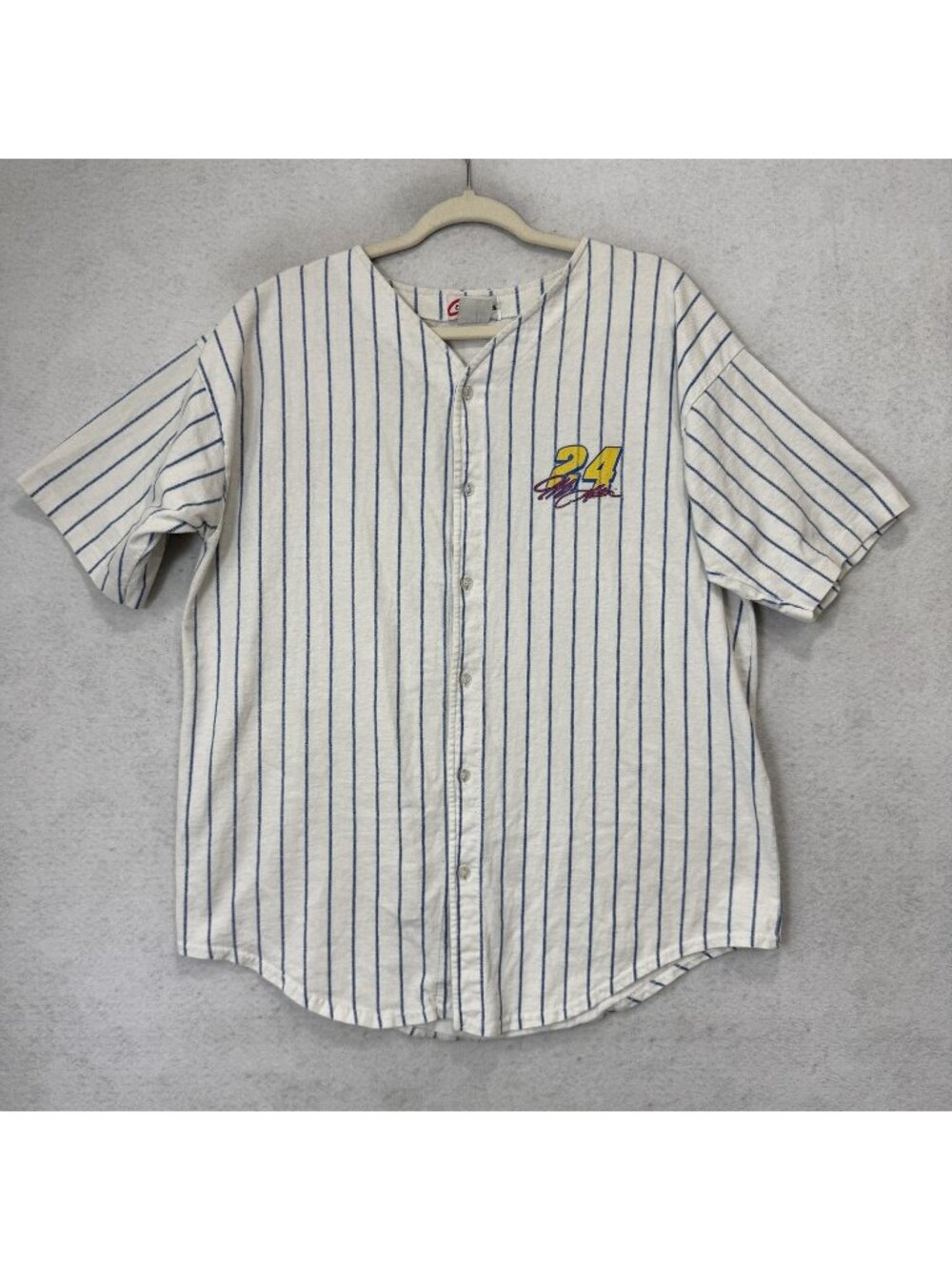 Jeff Gordon 24 Shirt Mens XL White Pinstripe NASCAR Auto Racing Competitors View